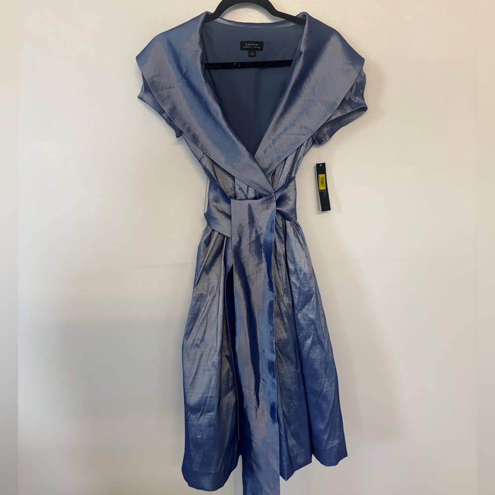 Tahari semiformal metallic blue dress